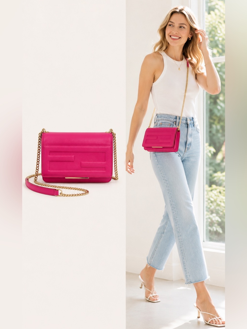 Fendi Hot Pink Leather Chain Small Bag
